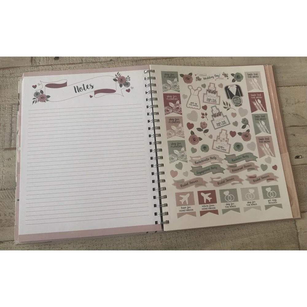 Modern Floral Wedding Planner Spiral Bound Organizer Notebook Pink Green White